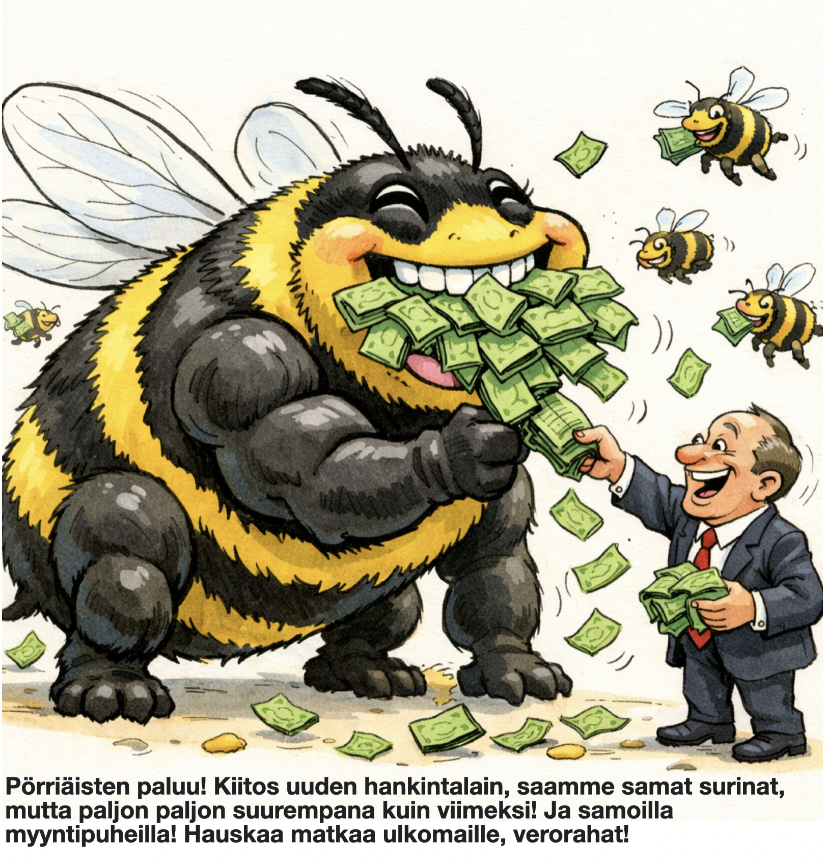 Pörriäisten paluu! Kiitos uuden hankintalain, saamme samat surinat, mutta paljon paljon suurempana kuin viimeksi! Ja samoilla myyntipuheilla! Hauskaa matkaa ulkomaille, verorahat!